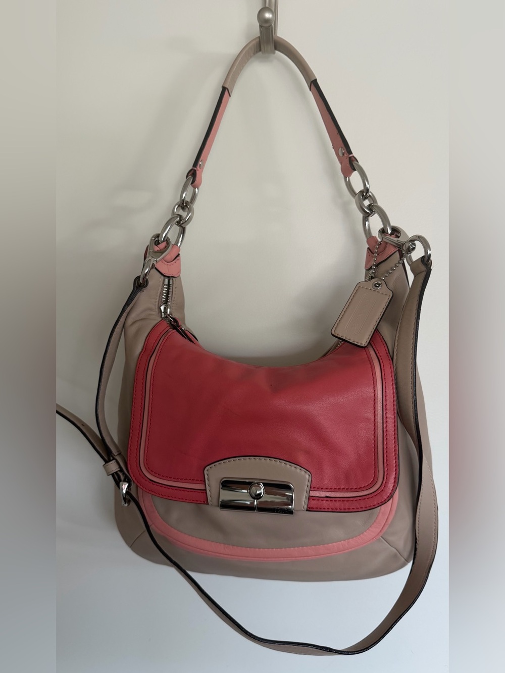 Coach Vintage Leather Shoulder Bag in Coral and Taupe
